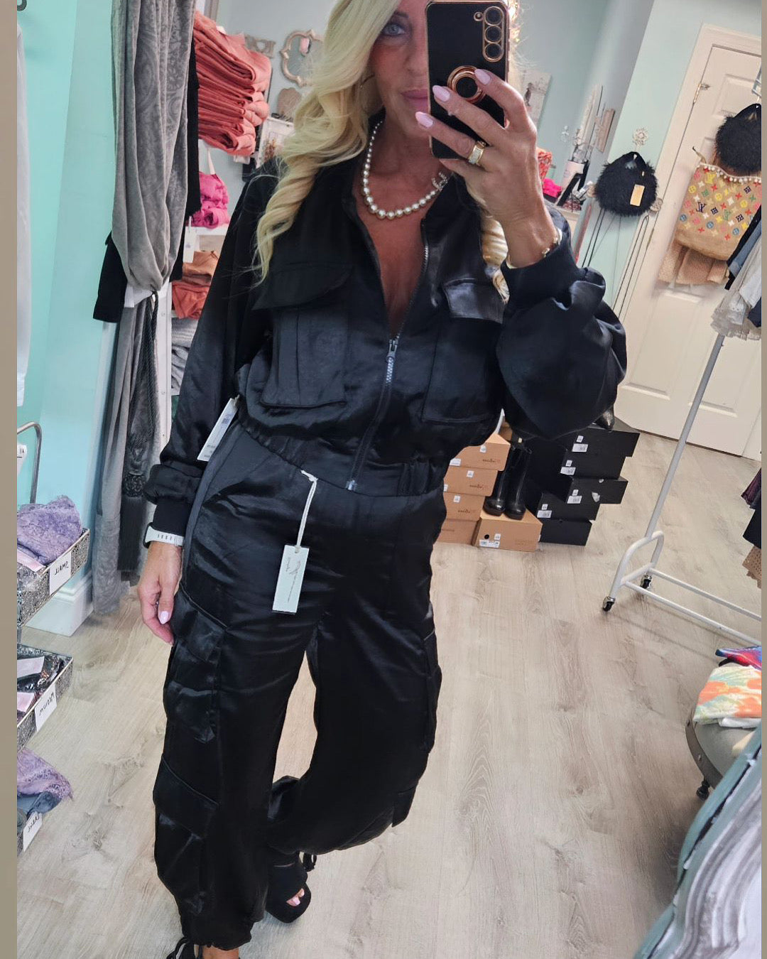 Black Satin Bomber