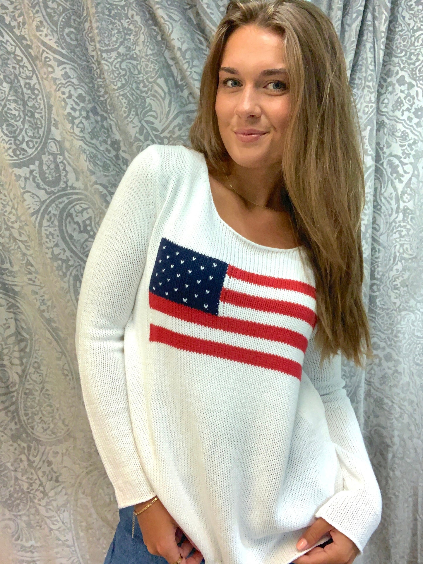 White Sweater W/ Flag