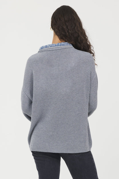 Grey Sweater Denim Detail
